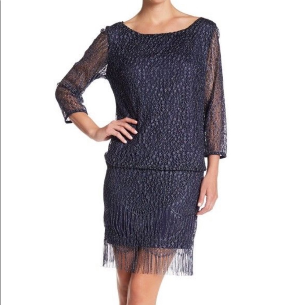SL Fashions Blouson Fringe Dress size 4 NWT